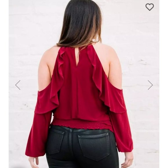 Buckle Willow & Root Cold Shoulder Ruffle Top L - Picture 2 of 3